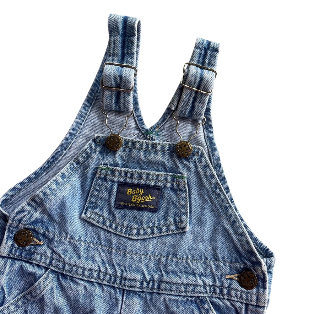 Vintage Baby OshKosh B'gosh 18M Light Wash Denim Vestbak Blue Jeans Overalls USA